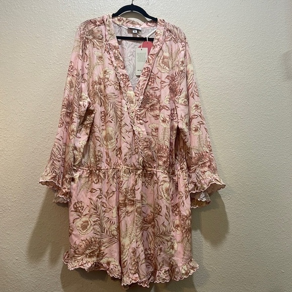 Romantic Floral Print Flare Sleeve Romper - Agua Bendita Blush 3X - Picture 3 of 11